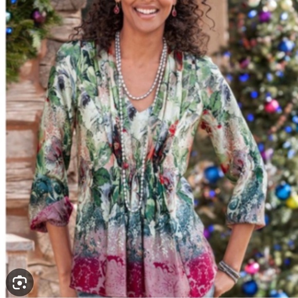 Sundance Samantha Sugarplum Garden Floral Blouse Silk V Neck Pintuck Watercolor - Picture 11 of 11